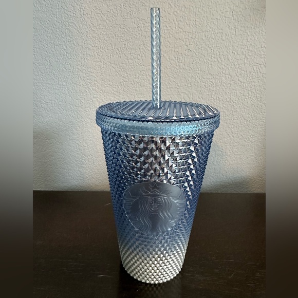 Starbucks Other - Starbucks blue silver ombré tumbler w/straw, bright and blingy! Metallic, NWT.